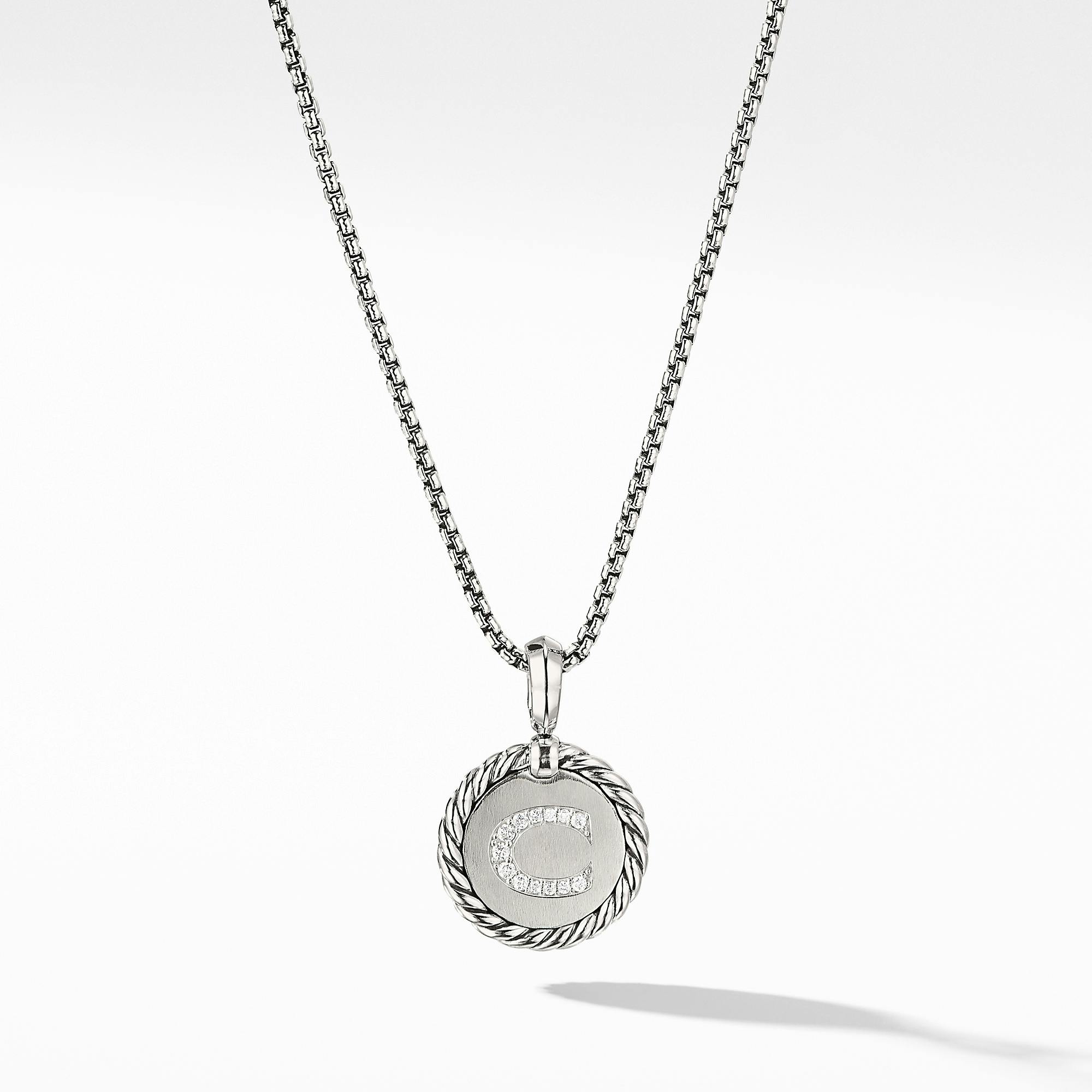David Yurman "C" initial Charm Necklace with Diamonds