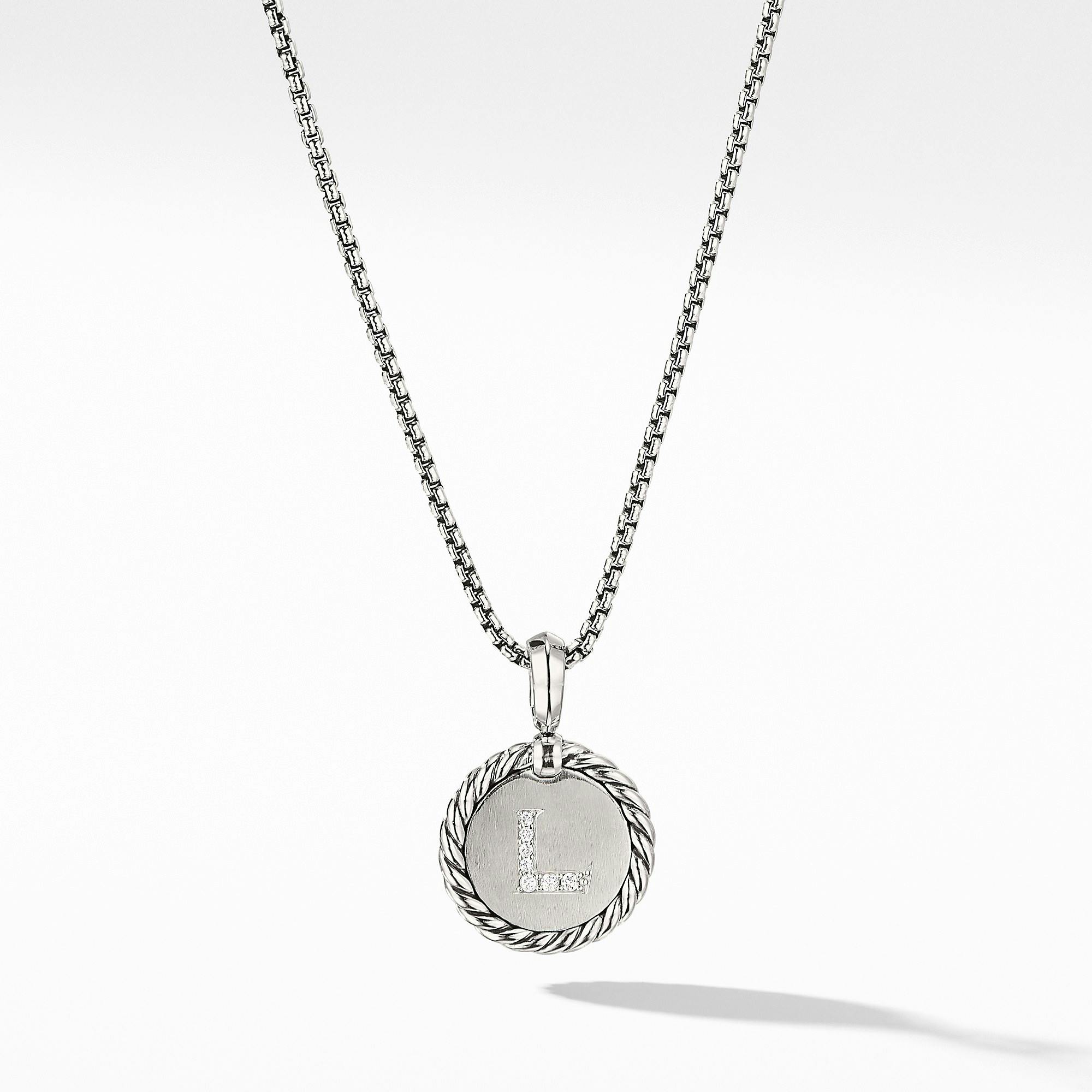David Yurman "L" initial Charm Necklace with Diamonds