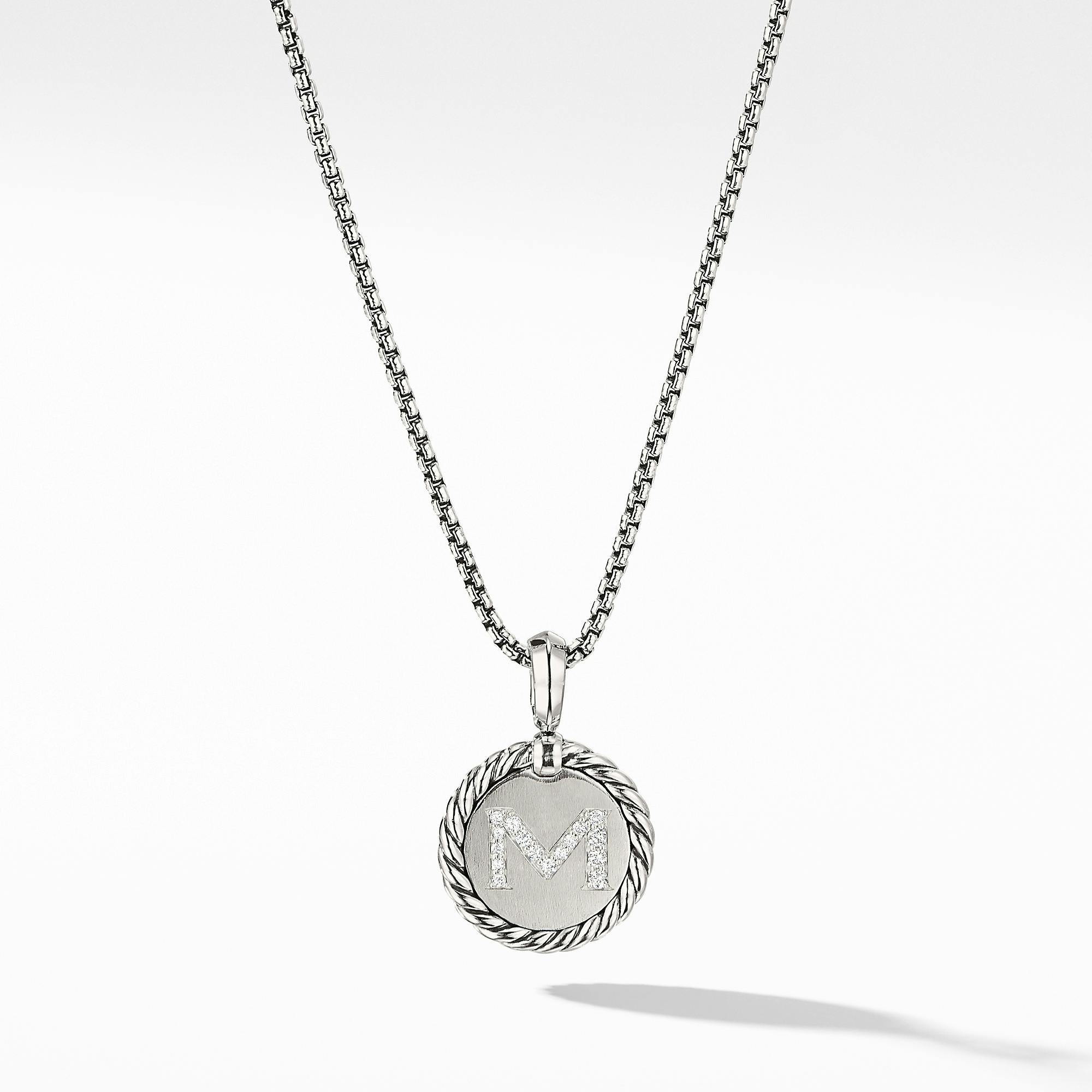 David Yurman "M" initial Charm Necklace with Diamonds
