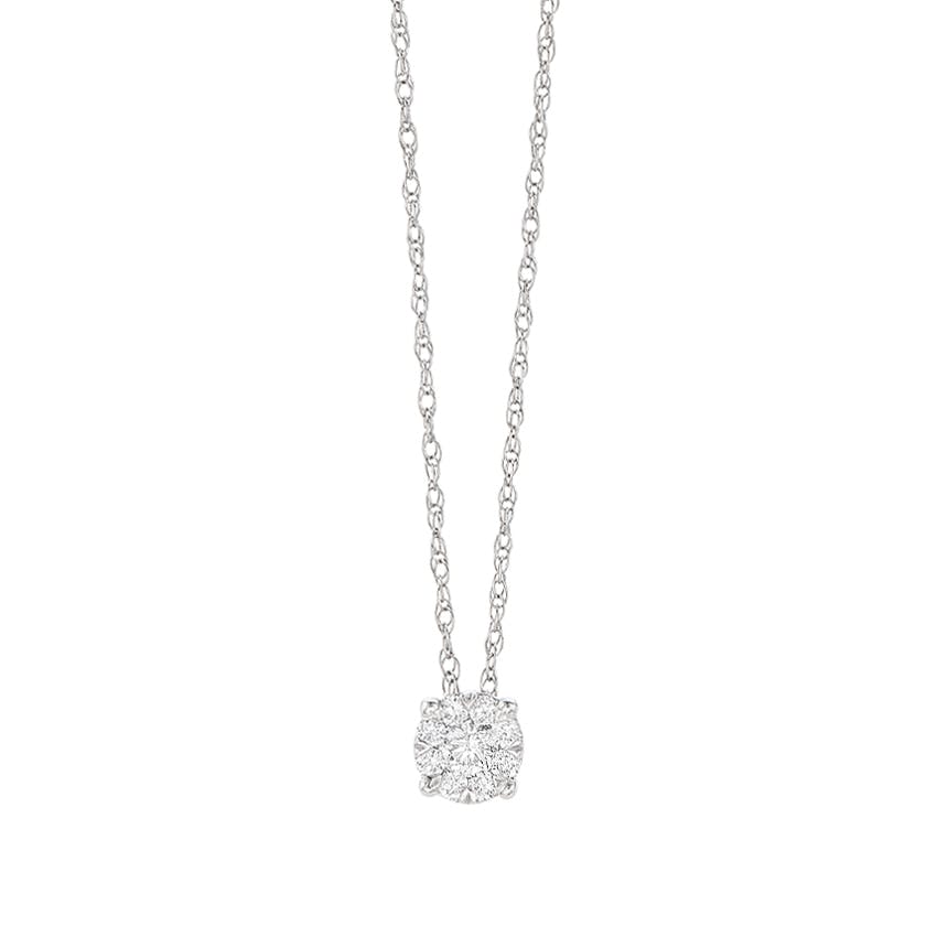 Single Round Diamond with Halo Pendant Necklace