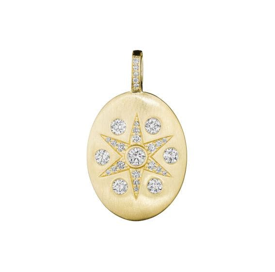 Penny Preville Yellow Gold and Diamond Oval Star Medallion Pendant 0