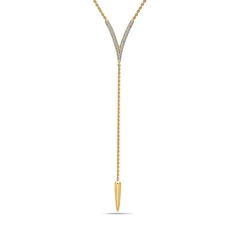 Charles Krypell Yellow Gold Diamond V Lariat Necklace