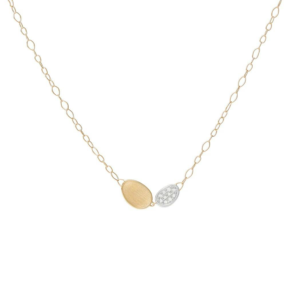 Marco Bicego Lunaria Collection 18K Yellow Gold and Diamond Petite Double Leaf Necklace 0