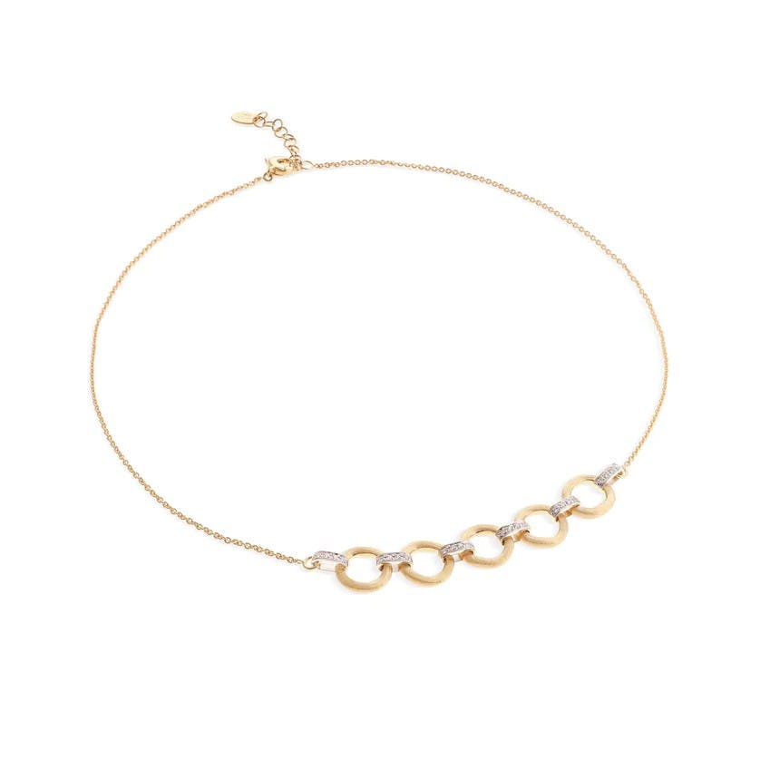 Marco Bicego Jaipur Link Collection 18K Yellow & White Gold Five Link Diamond Half Collar Necklace 0