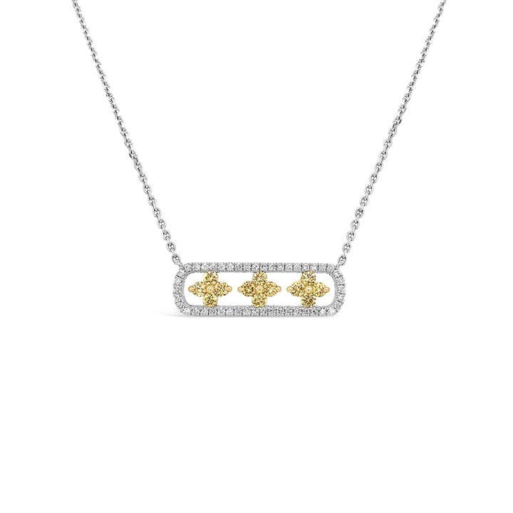 Charles Krypell Yellow and White Diamond Open Clover Bar Pendant Necklace 0