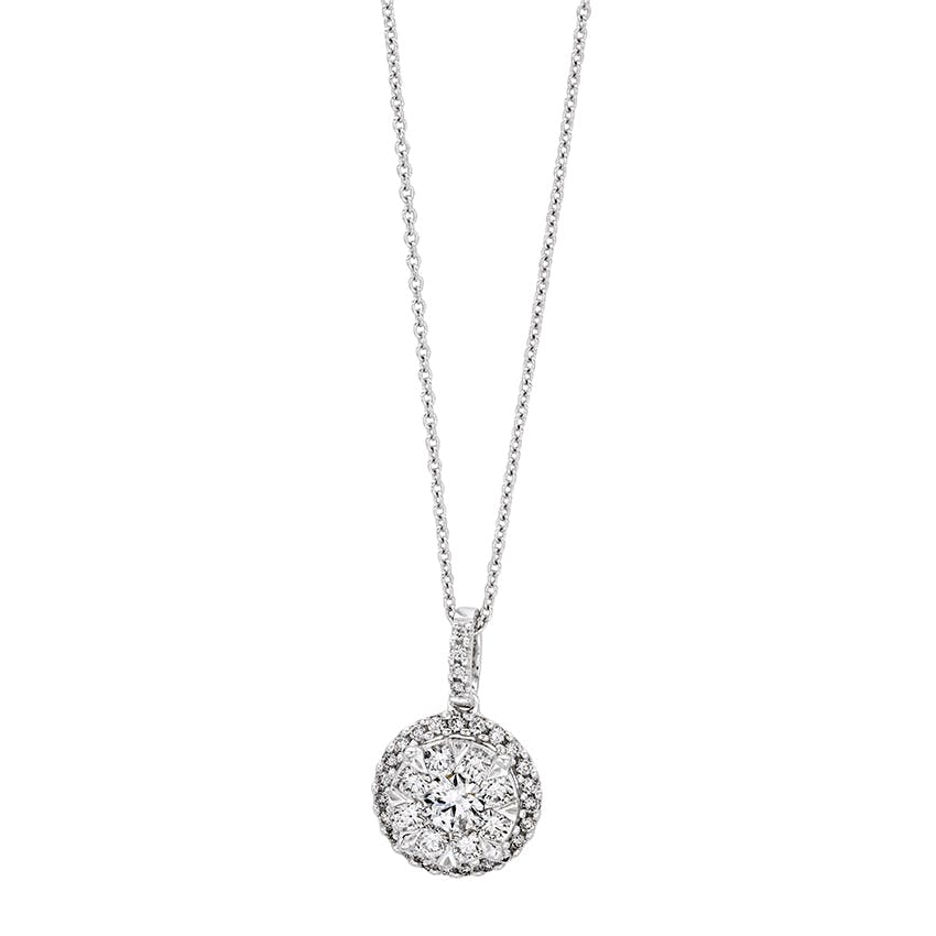 1.00 CTW White Gold Diamond Cluster Pendant Necklace