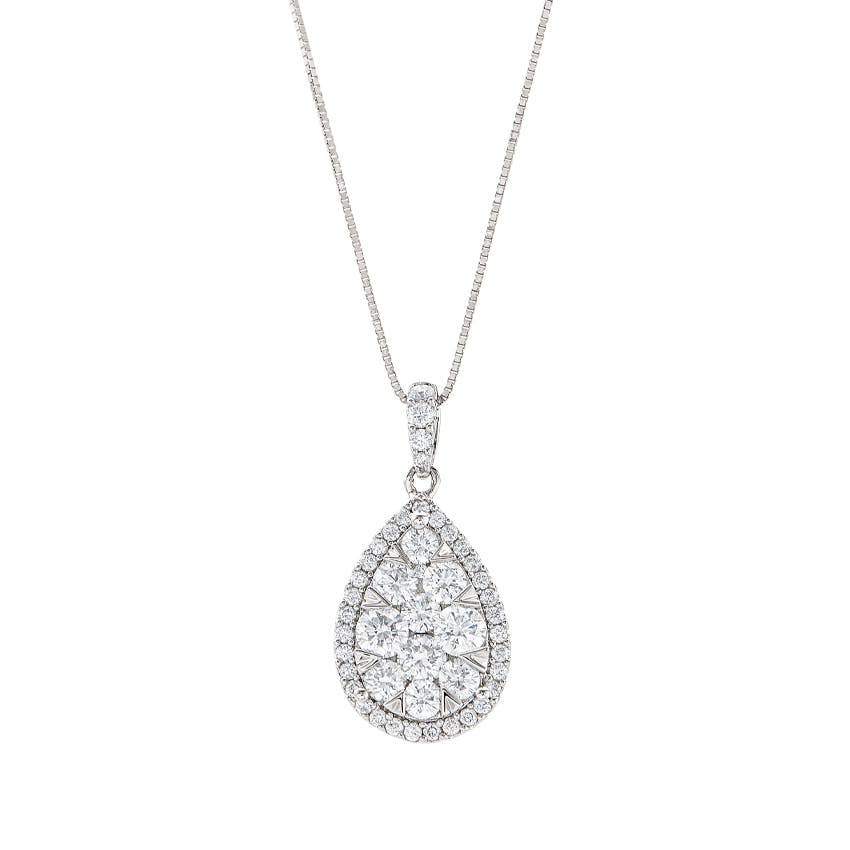 14K White Gold Pear-Shaped Cluster Diamond Pendant Necklace 0