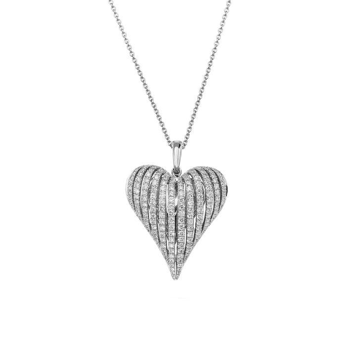 Charles Krypell Large Diamond White Gold Angel Heart Necklace 0