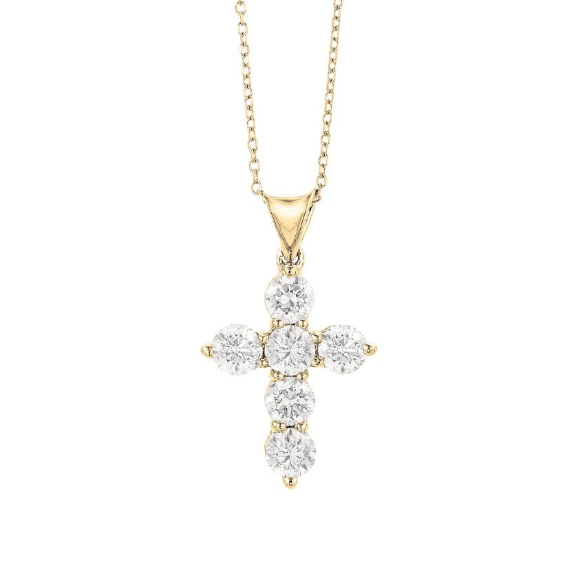 1.48 CTW Six-Diamond Cross Pendant Necklace in Yellow Gold 0