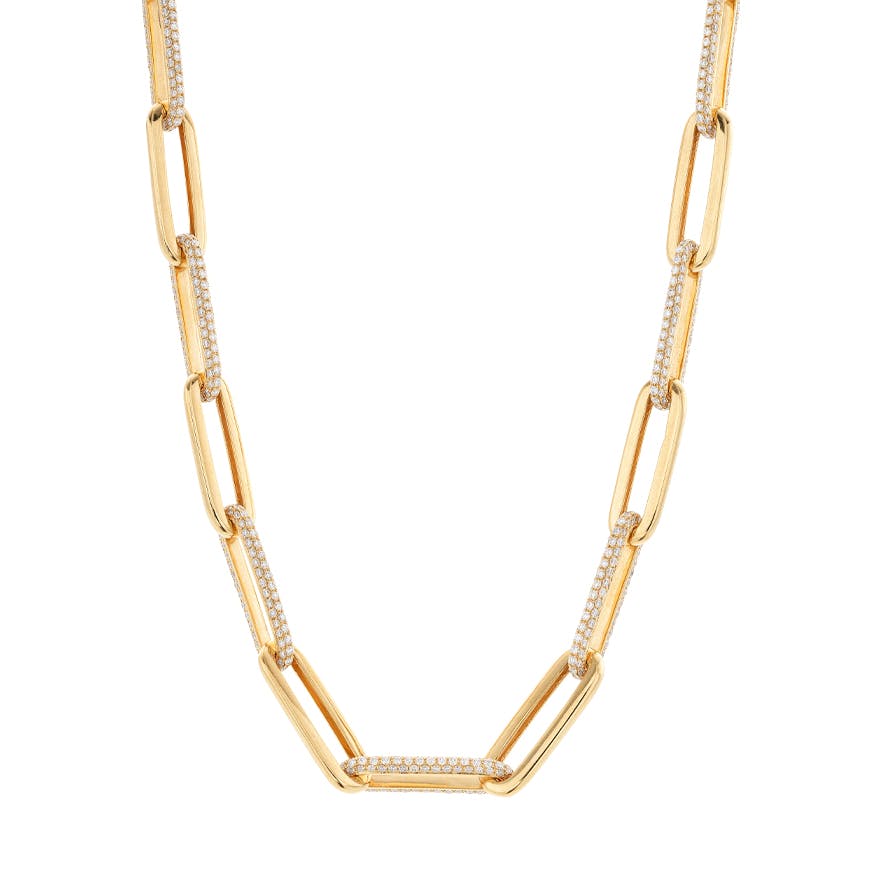 Pave and Polished Link Paperclip Diamond Necklace 0