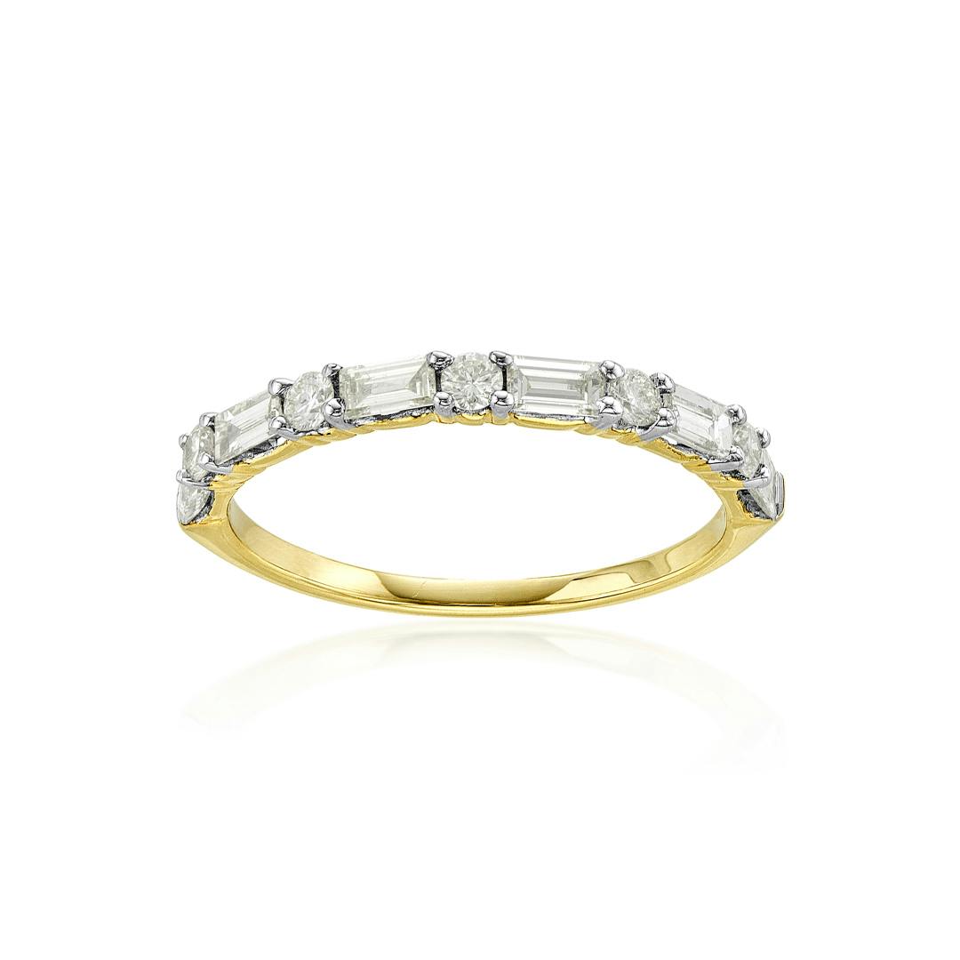 Round and Baguette Diamond Yellow Gold Wedding Band
