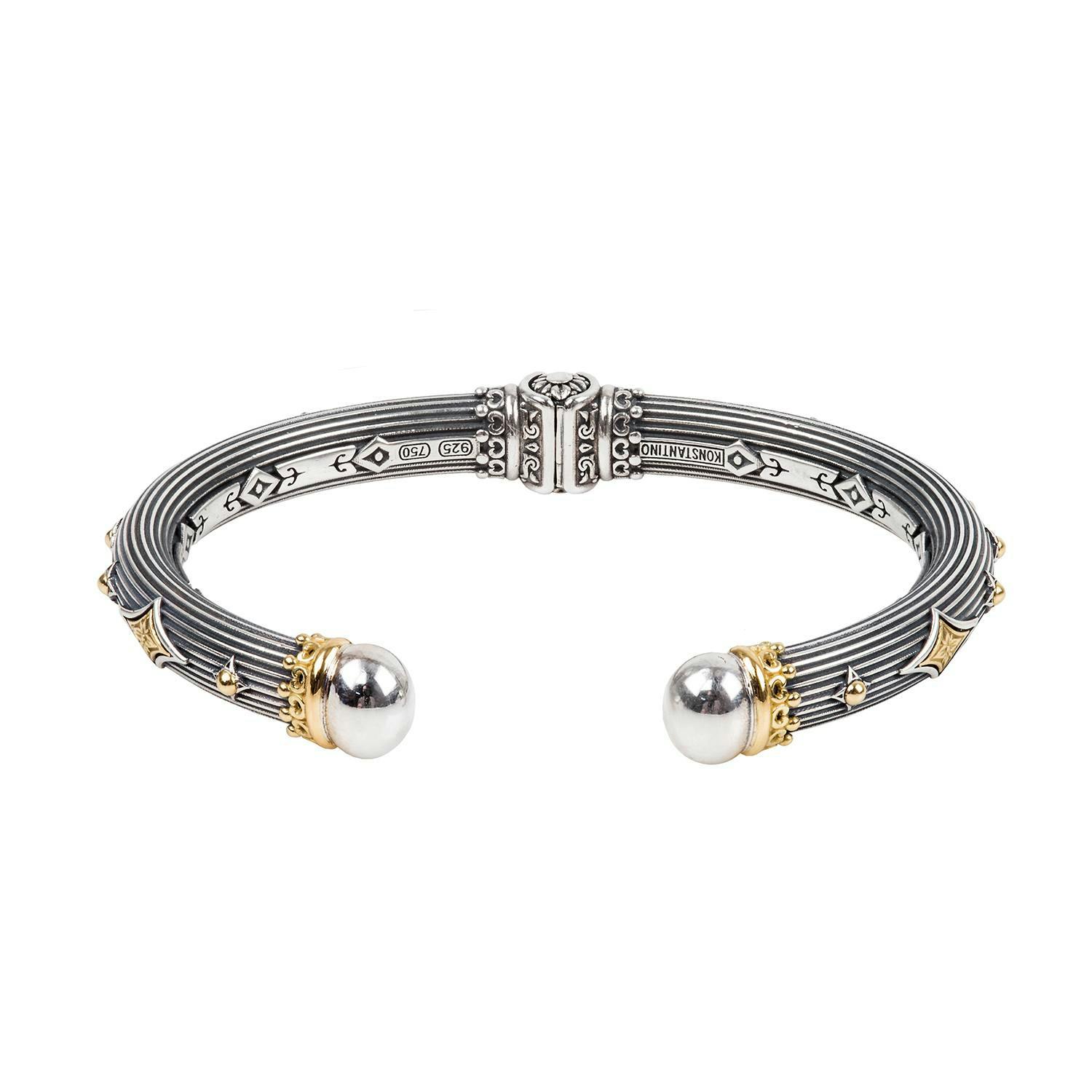 Konstantino Delos grooved open hinge bracelet with 18kt gold diamond accents_1