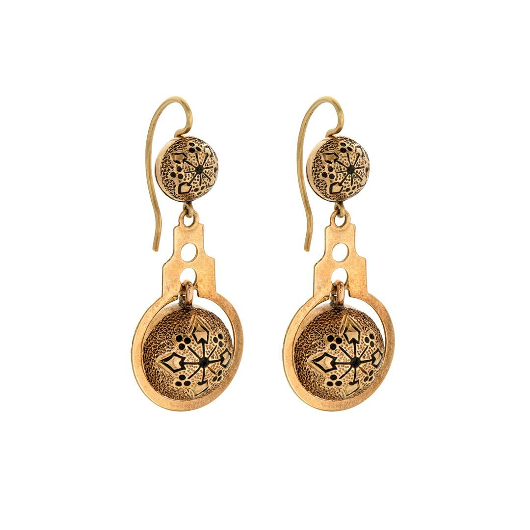 Estate Collection Yellow Gold and Enamel Button Drop Earrings