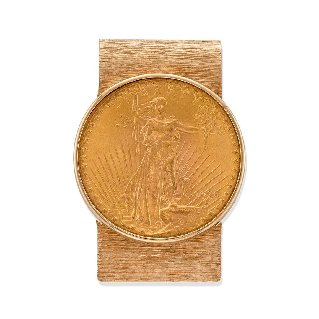 Yellow Gold 1928 Twenty-Dollar Coin Money Clip