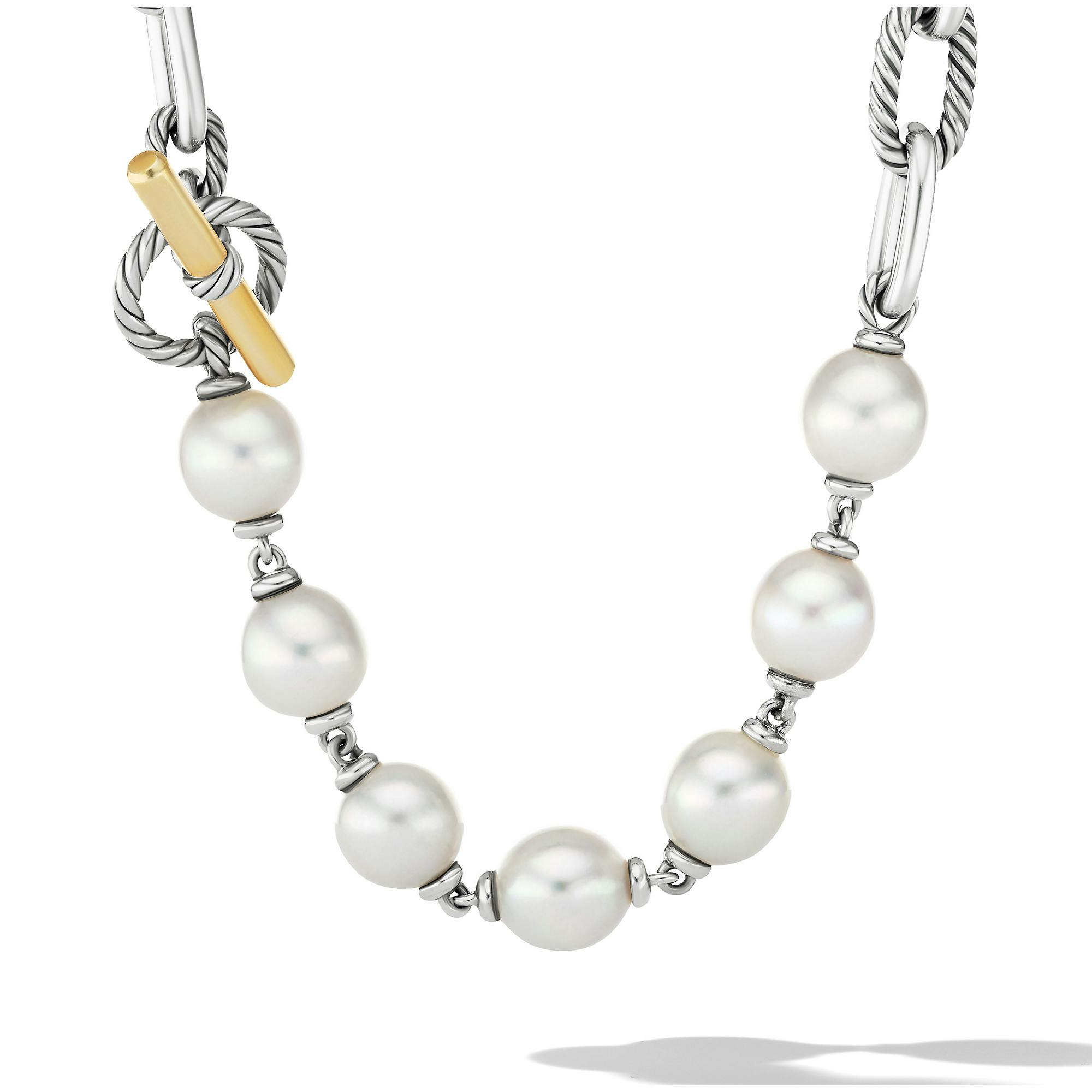 David Yurman DY Madison Pearl Chain Necklace in Sterling Silver with 18k Yellow Gold Toggle Clasp, 18 inches