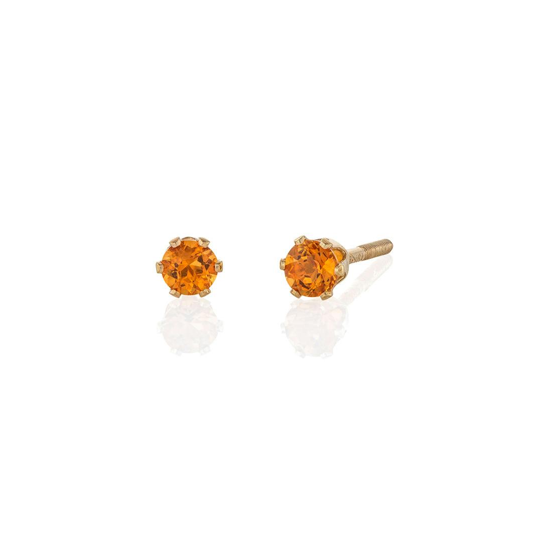Child's 3mm Citrine Yellow Gold Stud Earrings