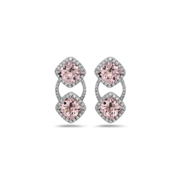 Charles Krypell Cushion Shape Morganite and Diamond Earrings 0
