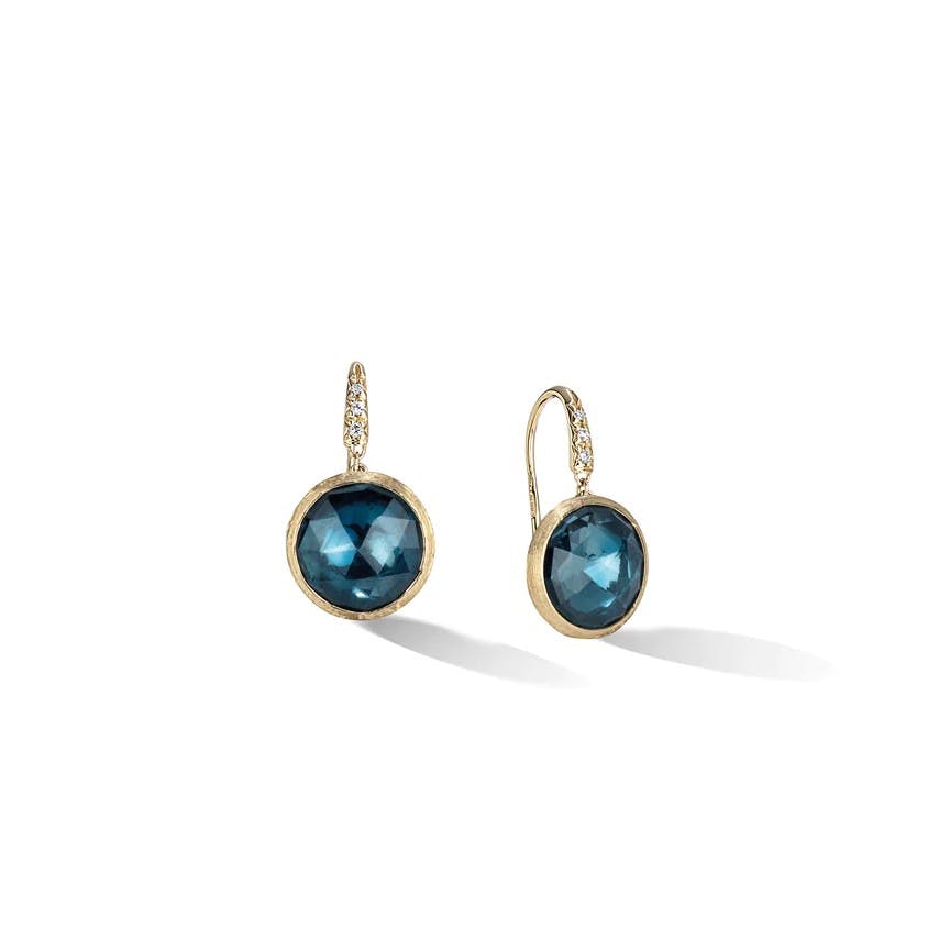 Marco Bicego Jaipur Color Collection 18K Yellow Gold London Blue Topaz and Diamond Small Drop Earrings 0