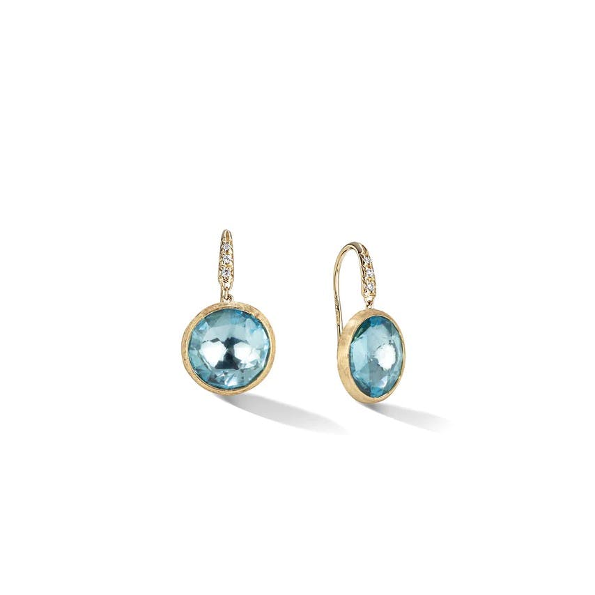 Marco Bicego Jaipur Color Collection 18K Yellow Gold Blue Topaz and Diamond Small Drop Earrings 0