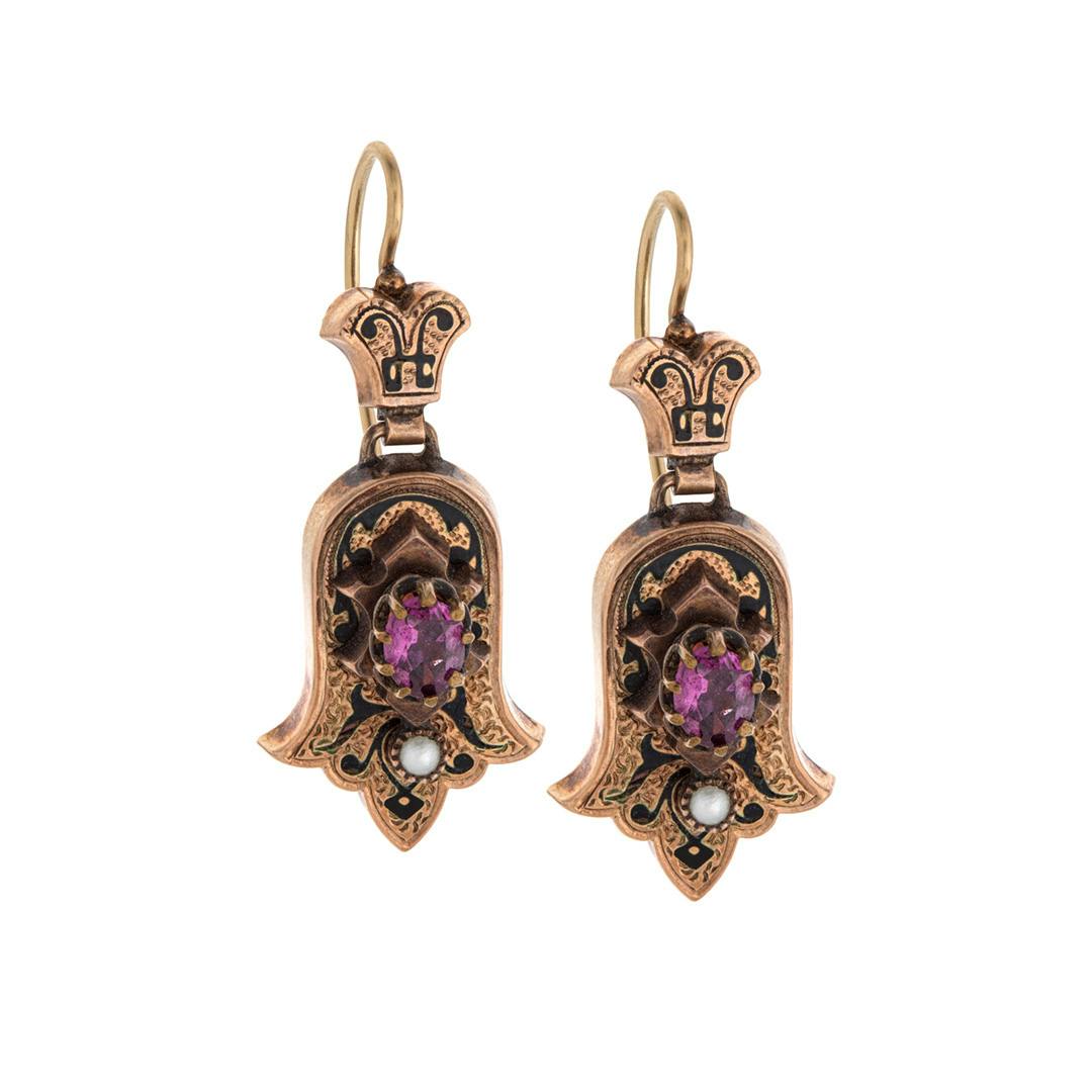 Estate Collection 1870s Victorian Garnet and Pearl Earrings