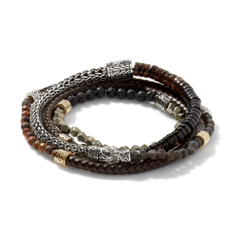 John Hardy Mens Classic Chain and Leather Wrap Bracelet 0