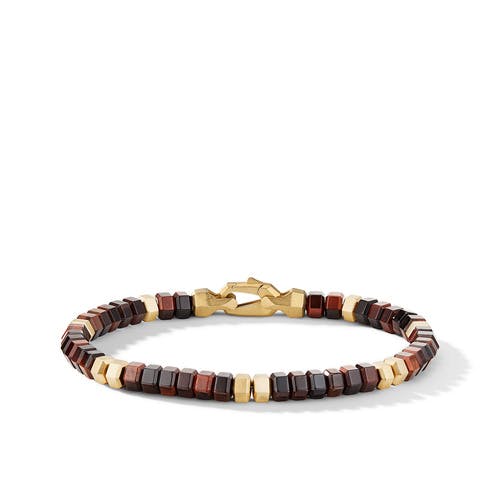 David Yurman Hex Bead Bracelet with Red Tiger's Eye and 18K Yellow Gold
