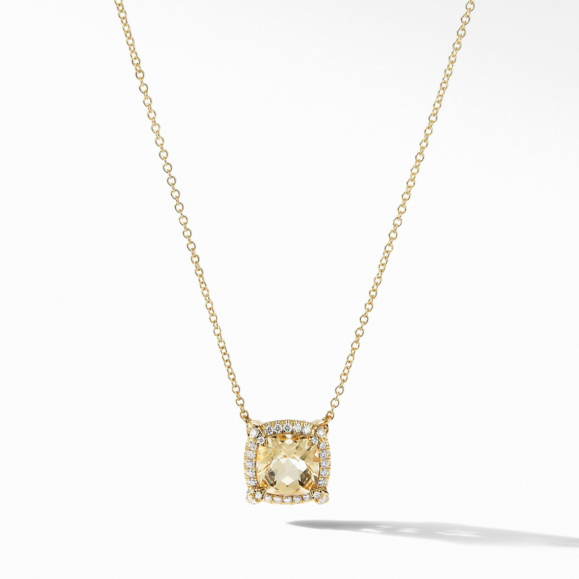 David Yurman Petite Chatelaine Pave Bezel Pendant Necklace in 18k Yellow Gold with Champagne Citrine and Diamond