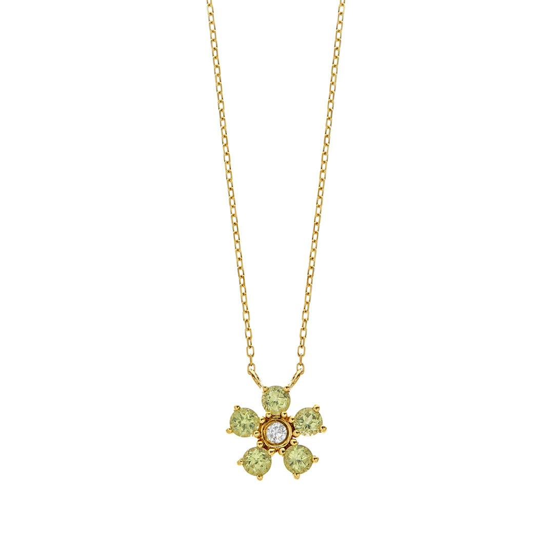 Peridot and Diamond Yellow Gold Flower Pendant Necklace