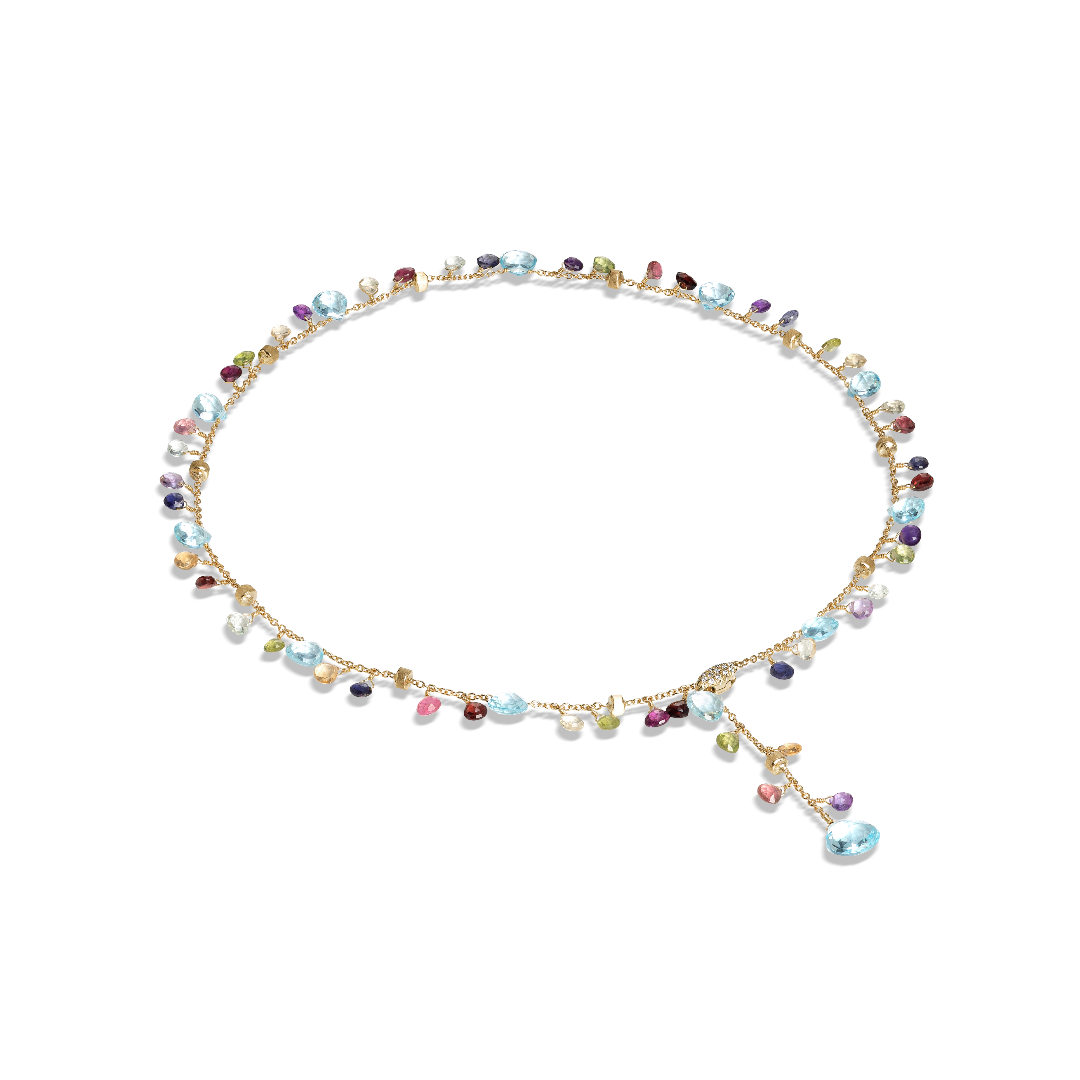 Marco Bicego Paradise Collection 18K Yellow Gold Mixed Gemstone and Pearl Lariat Necklace 1