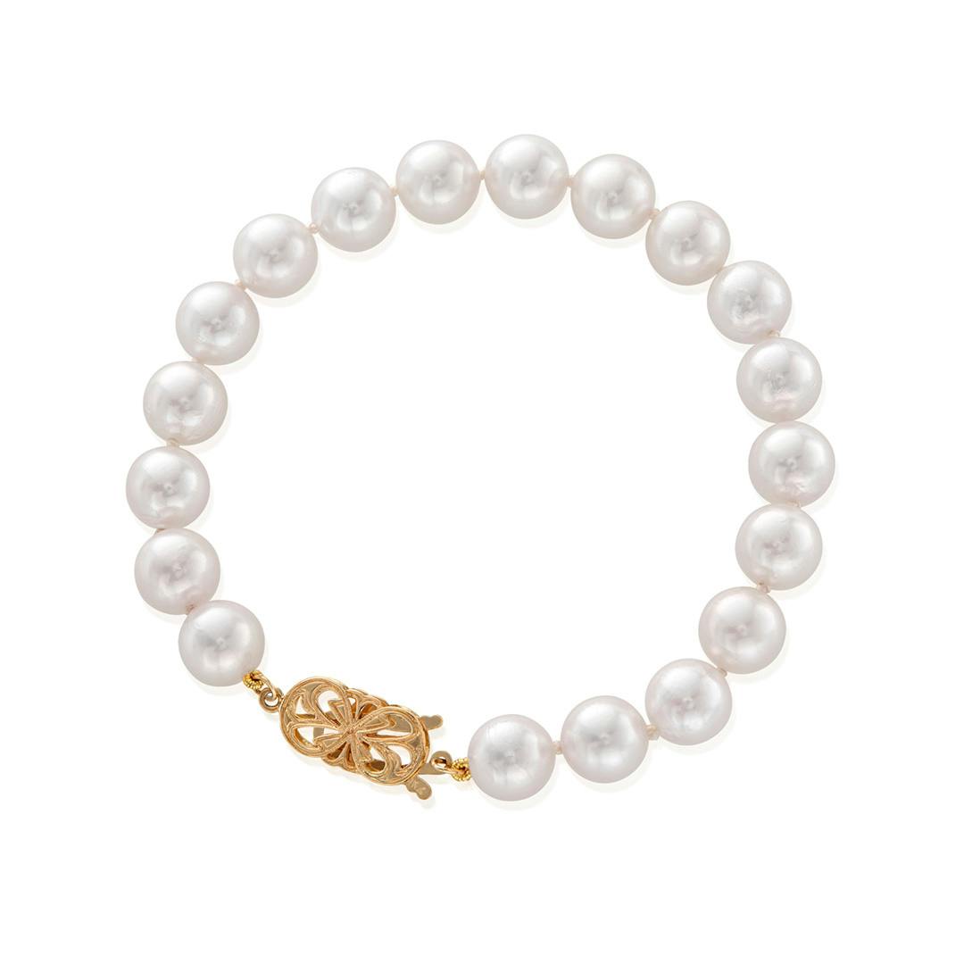8.5-8mm Akoya Cultured Pearl Bracelet with Yellow Gold Clasp