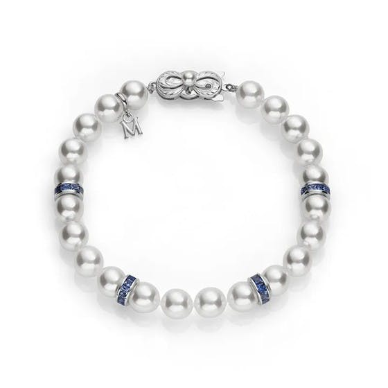 Mikimoto Ocean Akoya Cultured Pearl and Sapphire Rondelle Bracelet in 18K White Gold