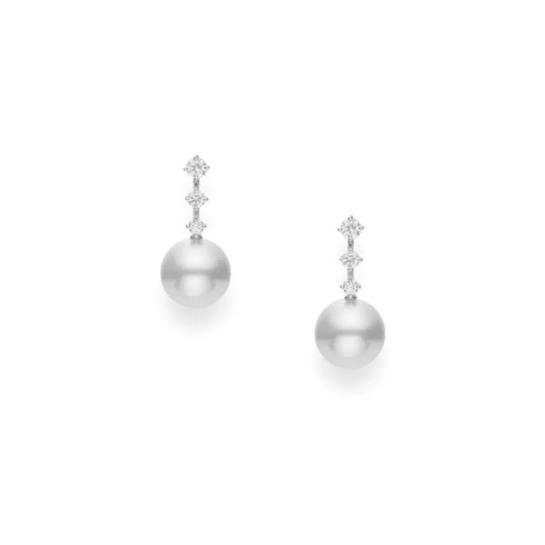 Mikimoto 11mm "A+" White South Sea Cultured Pearl and Diamond Drop Earrings