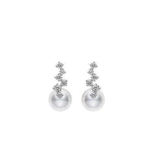 Mikimoto Diamond and Pearl Zigzag Earrings
