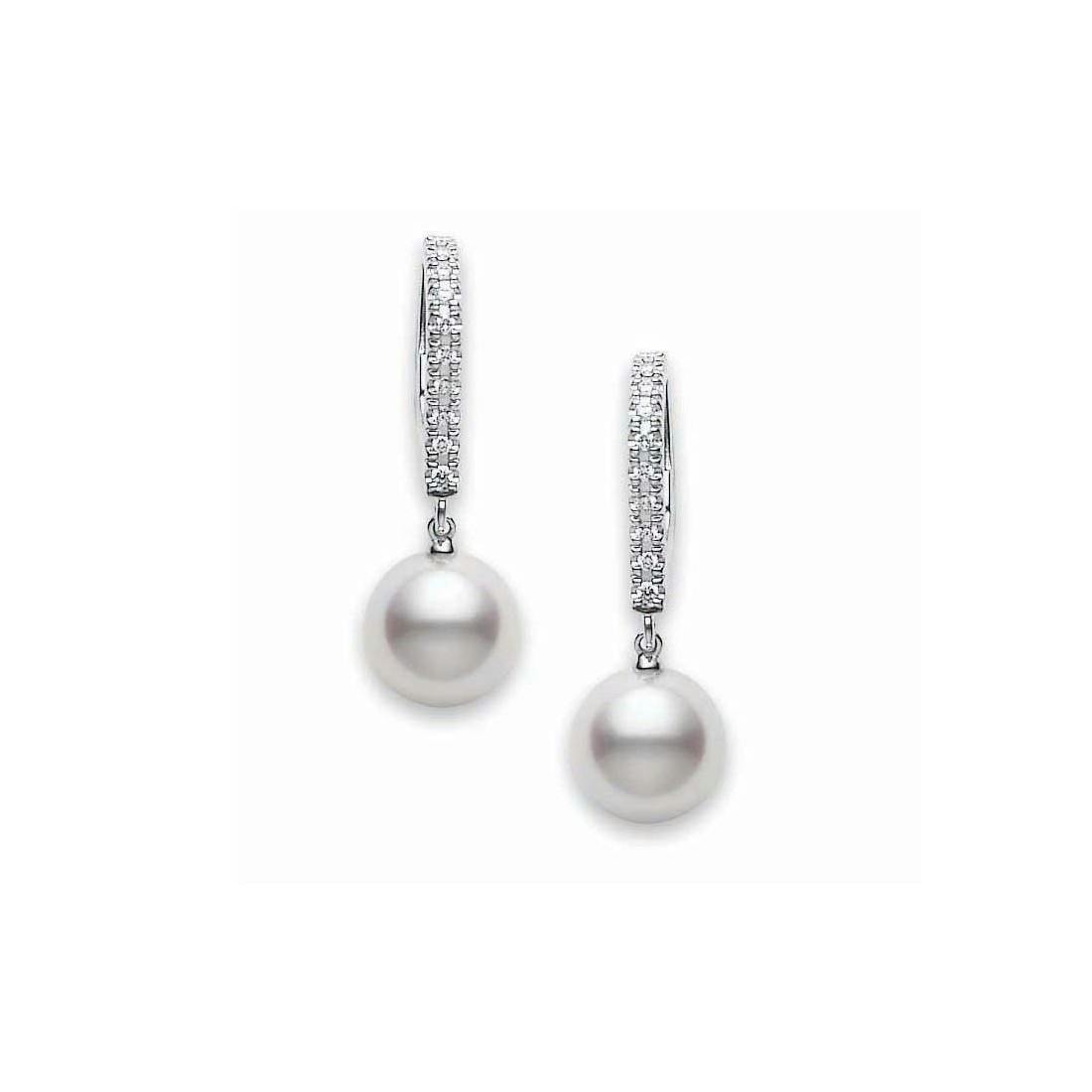 Mikimoto 7.5mm Akoya Pearl and Diamond Drop Earrings