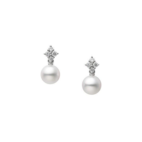 Mikimoto Classic Akoya Cultured Pearl and Diamond Earrings
