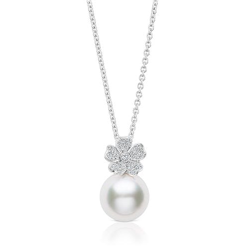 Mikimoto Cherry Blossom White South Sea Cultured Pearl and Diamond Pendant in White Gold 0