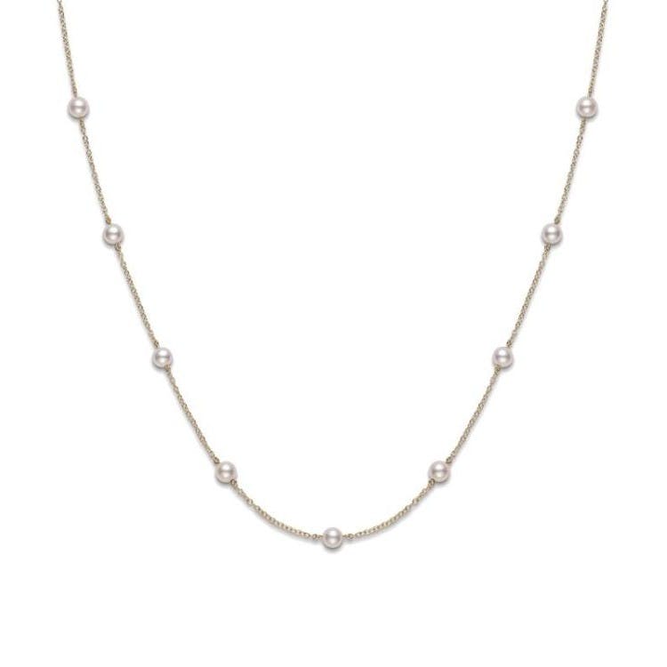 Mikimoto Yellow Gold 6.5mm Pearl Station Necklace