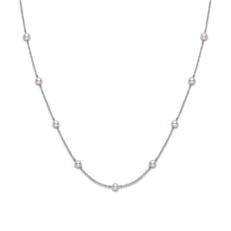 Mikimoto White Gold 6mm Pearl Station Necklace 0