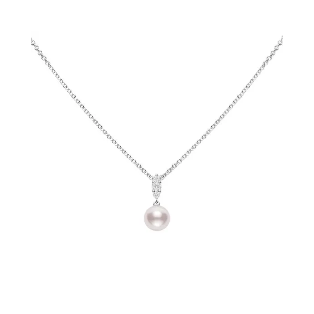 Mikimoto Morning Dew 7.5mm "A+" Akoya Cultured Pearl Pendant Necklace in White Gold
