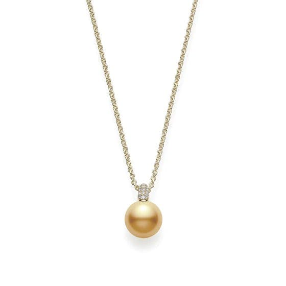 Mikimoto 11mm Golden South Sea Cultured Pearl and Diamond Pendant in 18K Yellow Gold 0
