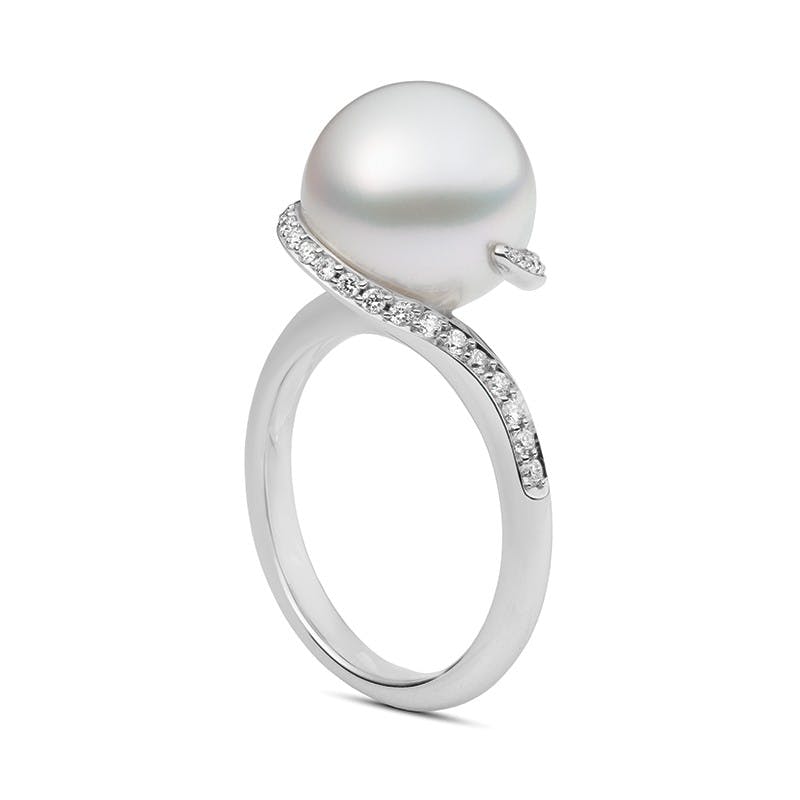 Mikimoto White South Sea Pearl and Diamond Twist Ring