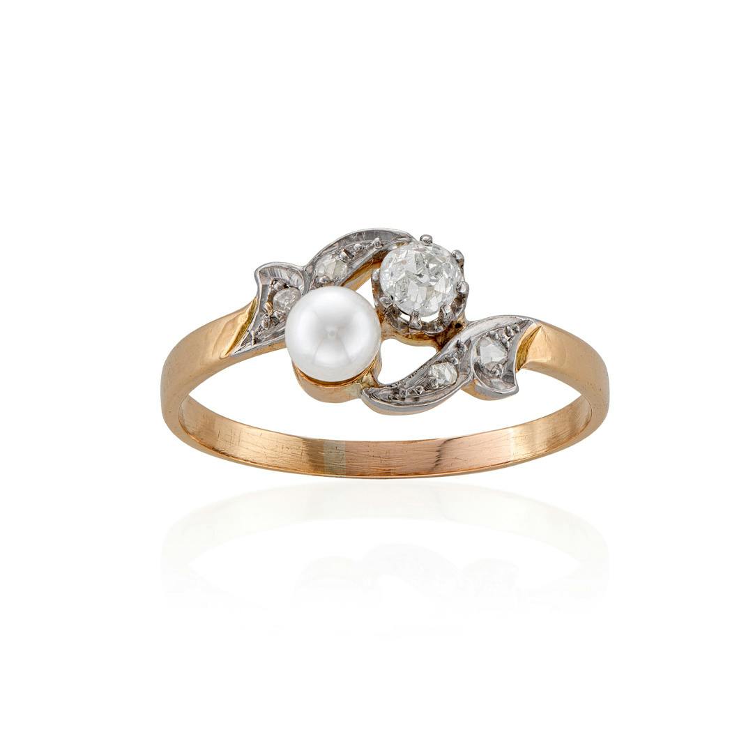 Estate Collection Pearl and Diamond Bypass Ring