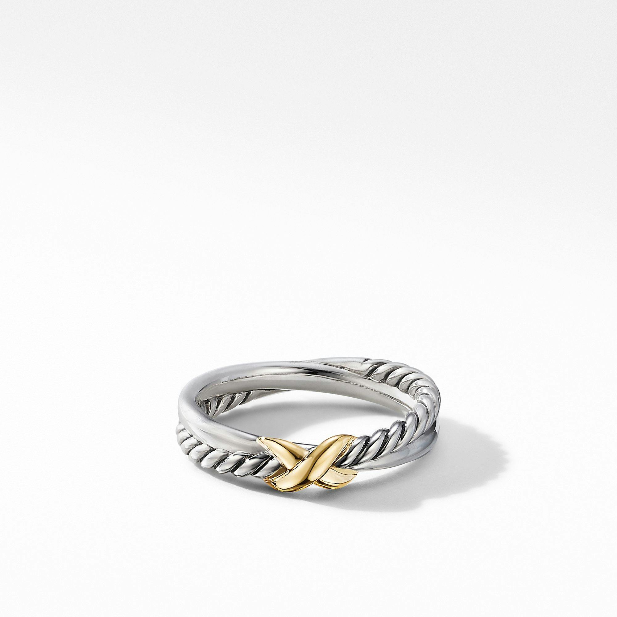 David Yurman Petite X Ring in Sterling Silver with 18k Yellow Gold, size 7 0
