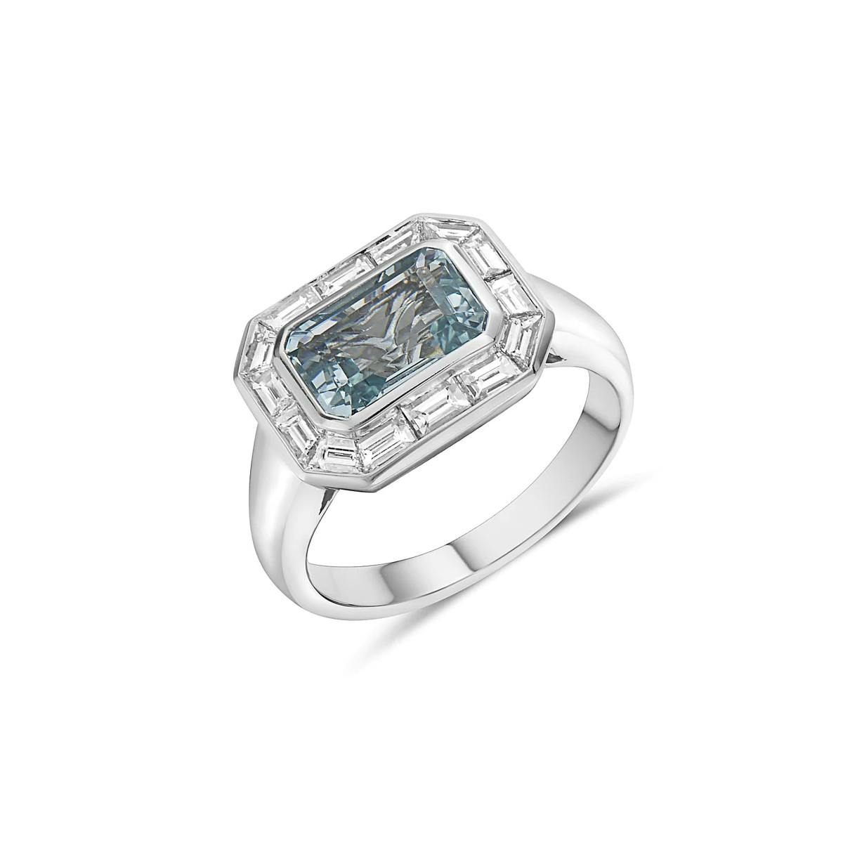 Charles Krypell Emerald Cut Aquamarine and Diamond Ring 0