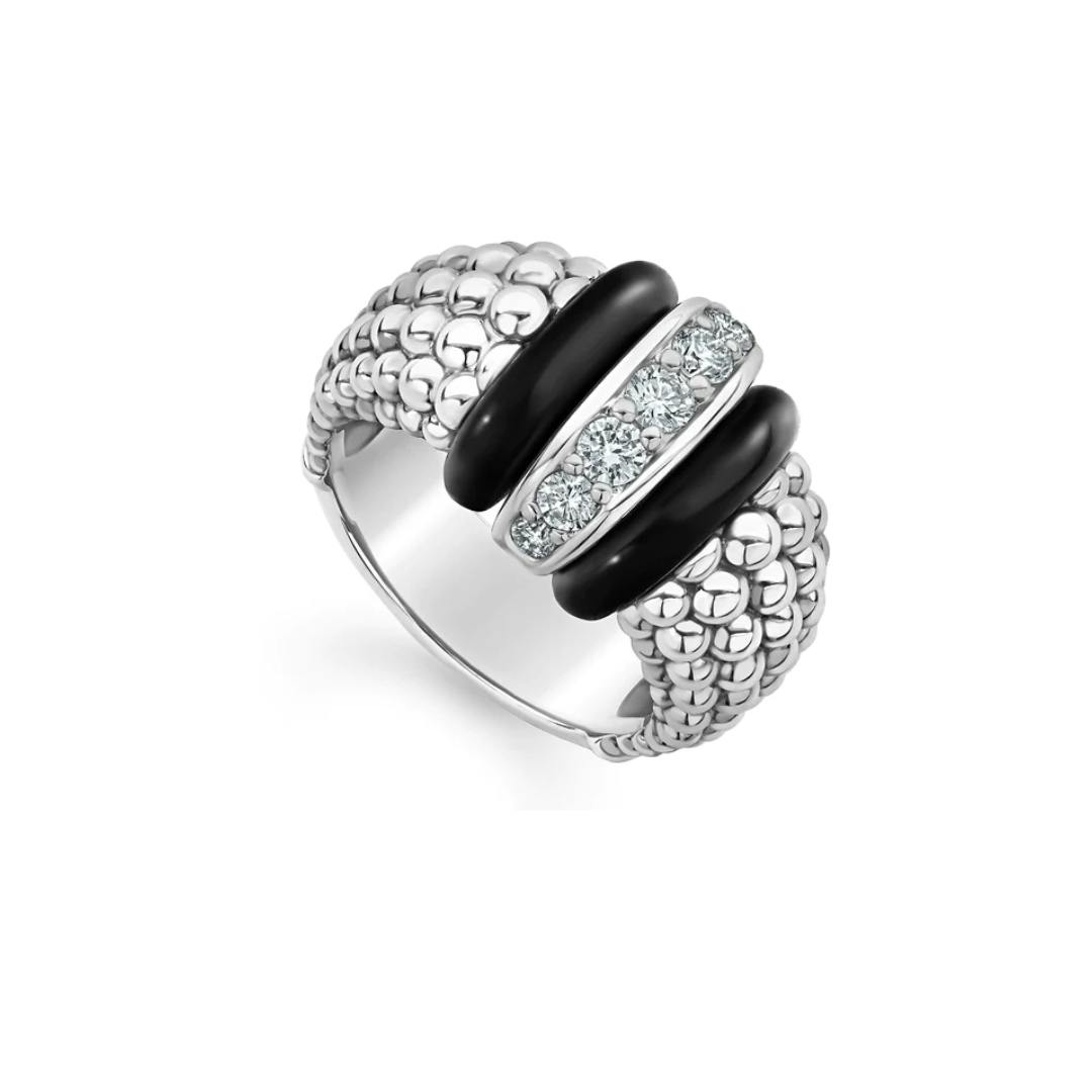 Lagos Black Caviar Ceramic Caviar Diamond Ring