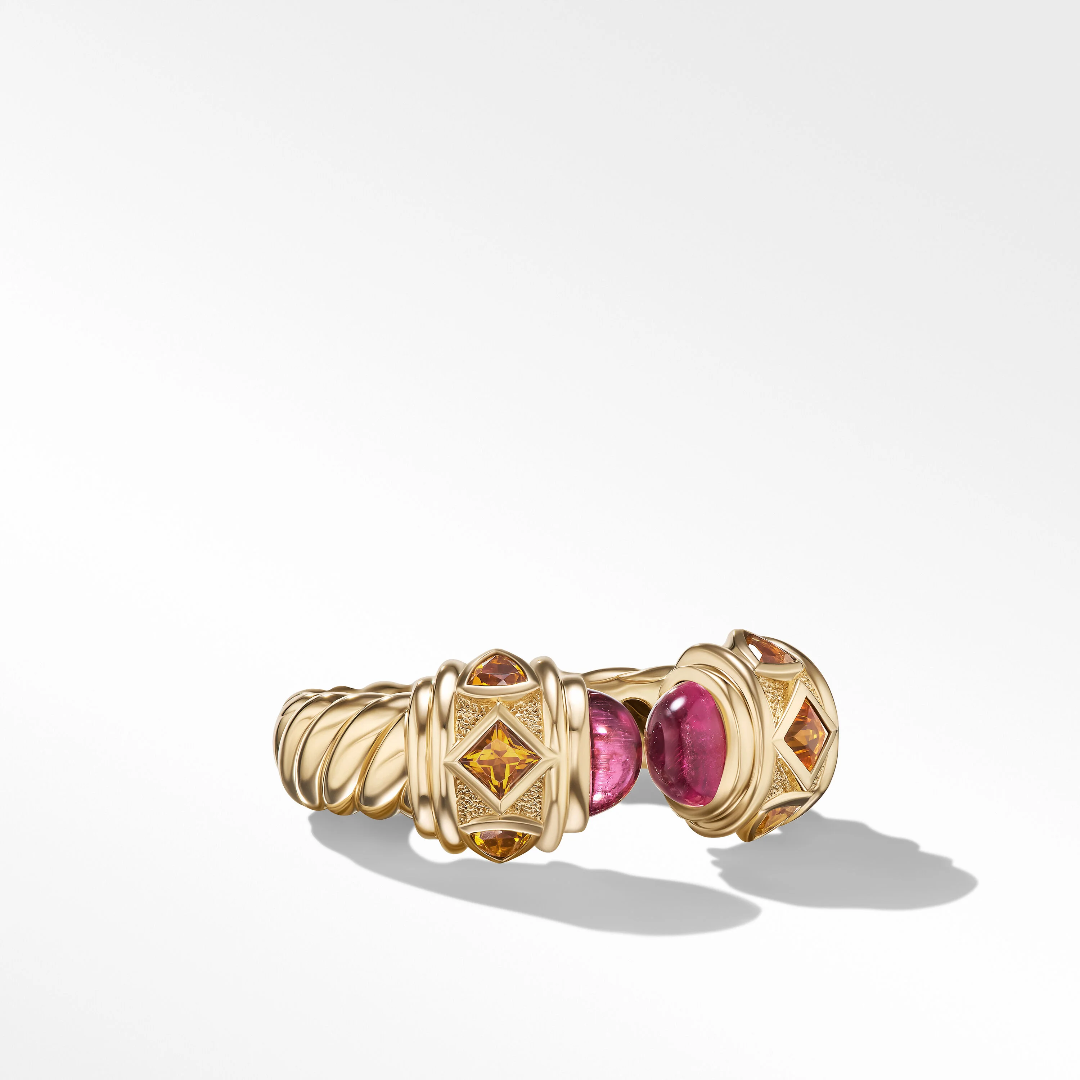 David Yurman Renaissance Color Ring with Rubellite and Madeira Citrine, size 6.5