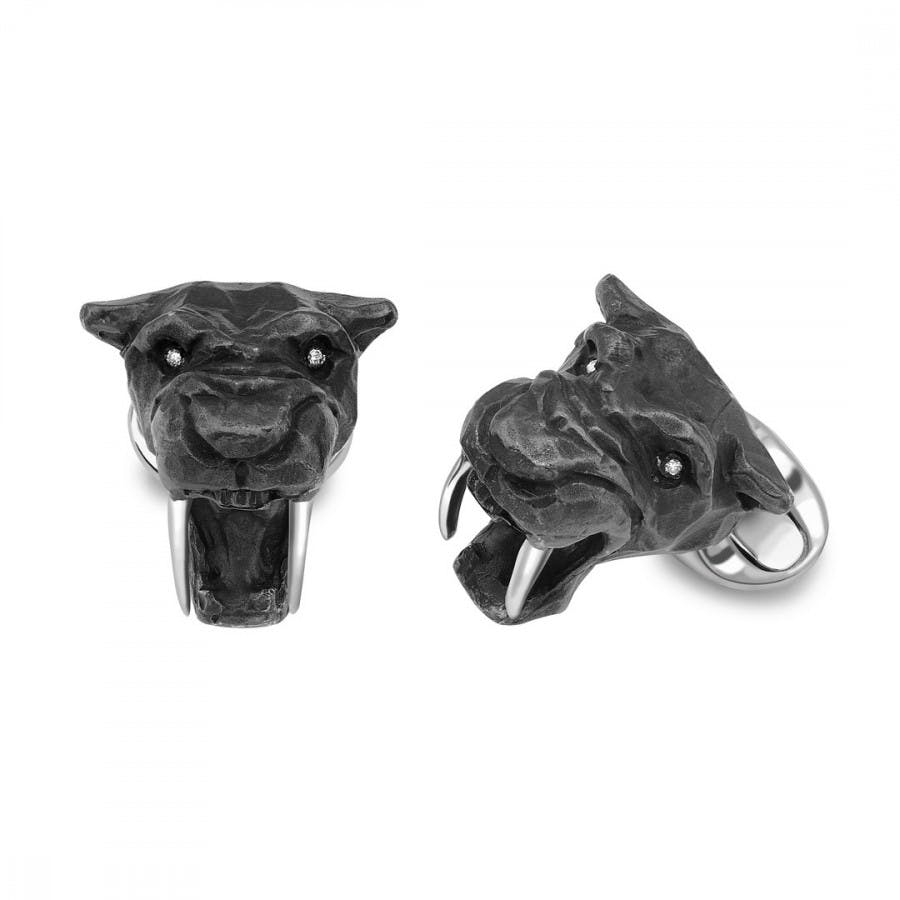 Sterling Silver Black Saber Tooth Tiger Cuff Links 0