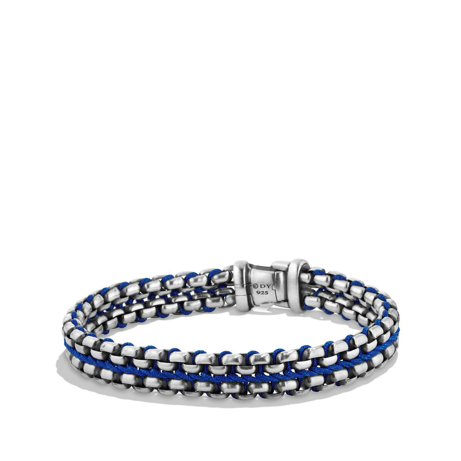 David Yurman Men's Woven Box Chain Bracelet with Blue Nylon, 12mm