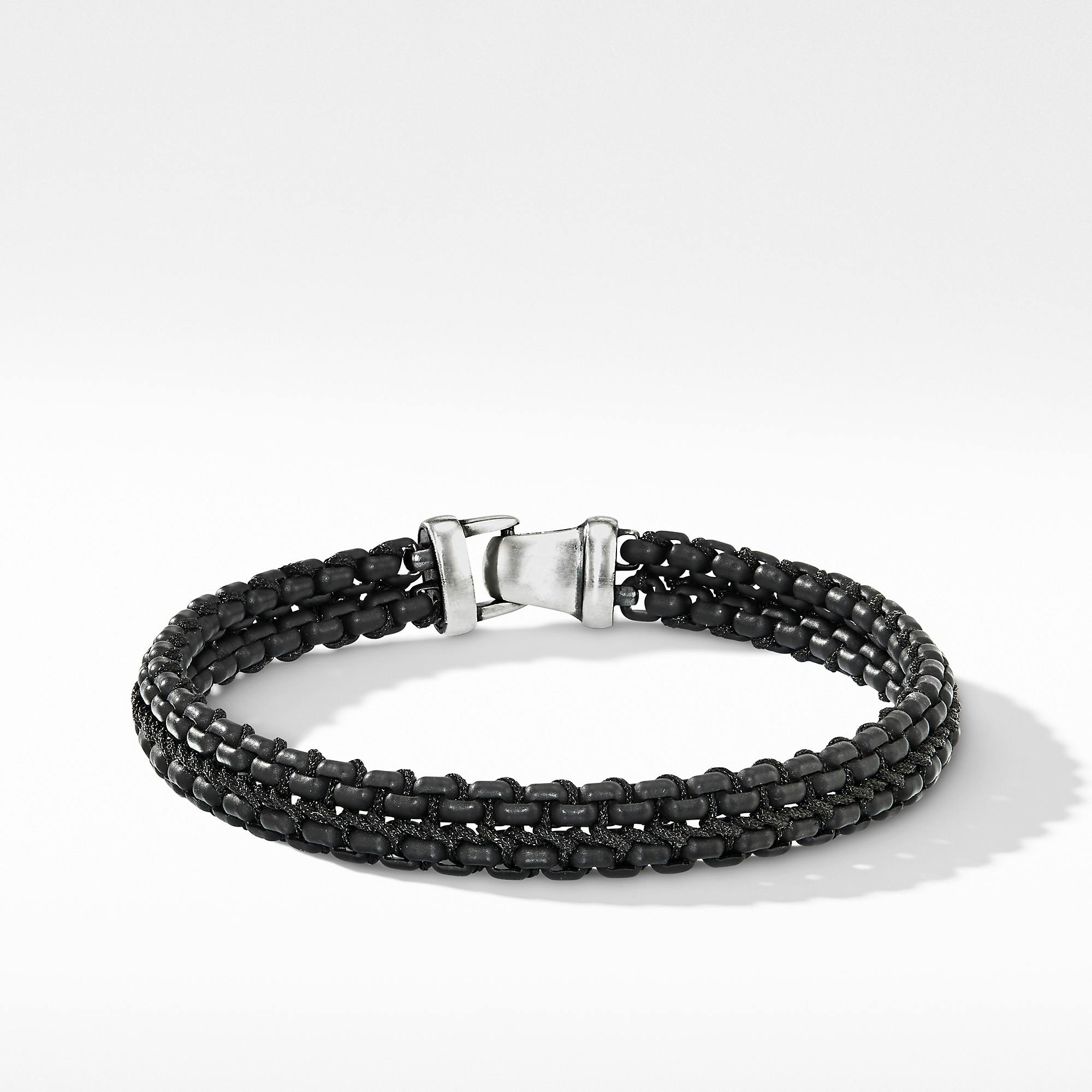 David Yurman Men's Woven Box Chain and Nylon Bracelet in Black