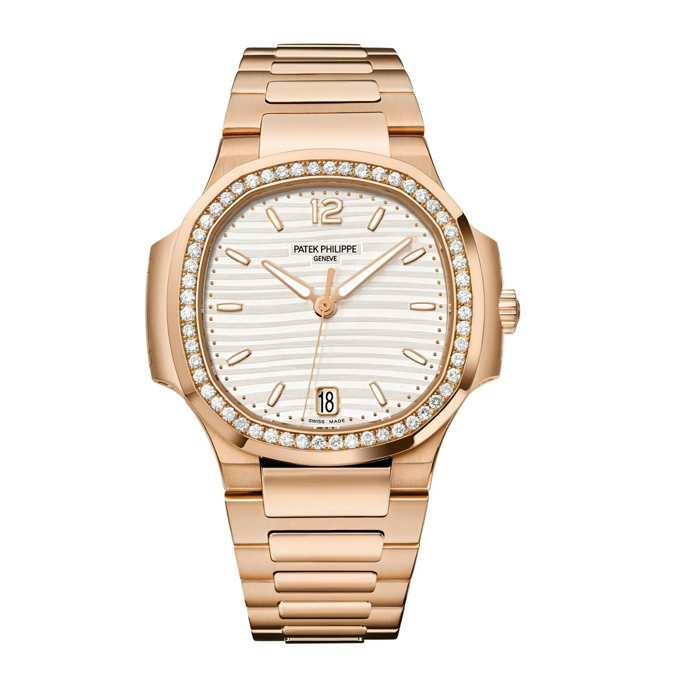 Patek Philippe Nautilus in Rose Gold with Silver Dial and Diamonds (7118/1200R)
